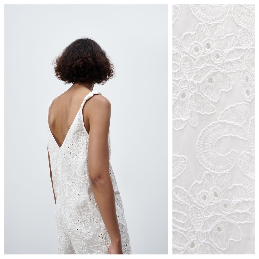 Zara White Broderie Anglaise Wide-Leg Jumpsuit - Picture 5 of 10